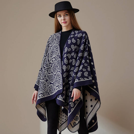 DOUBLE-SIDED SLIT SHAWL COLORBLOCK SCARF CAPE