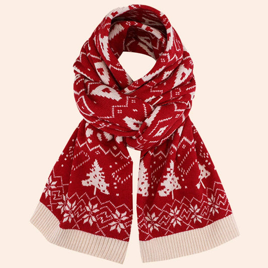 Red Knit Christmas Scarf - Faux Cashmere Reindeer_CWASC0127