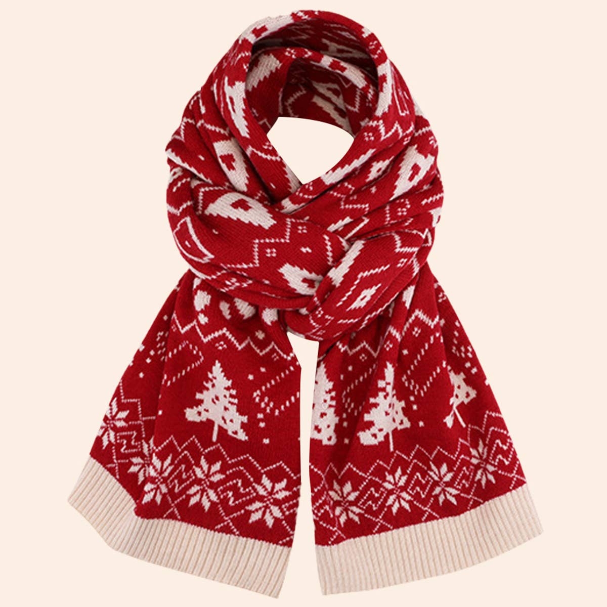 Red Knit Christmas Scarf - Faux Cashmere Reindeer_CWASC0127