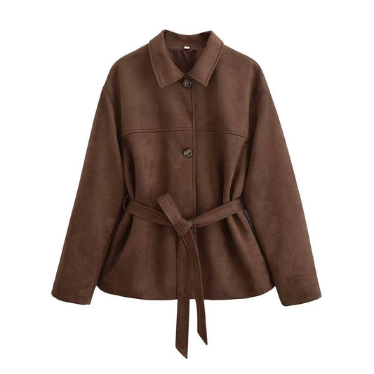 Suede lapel single breasted loose jacket