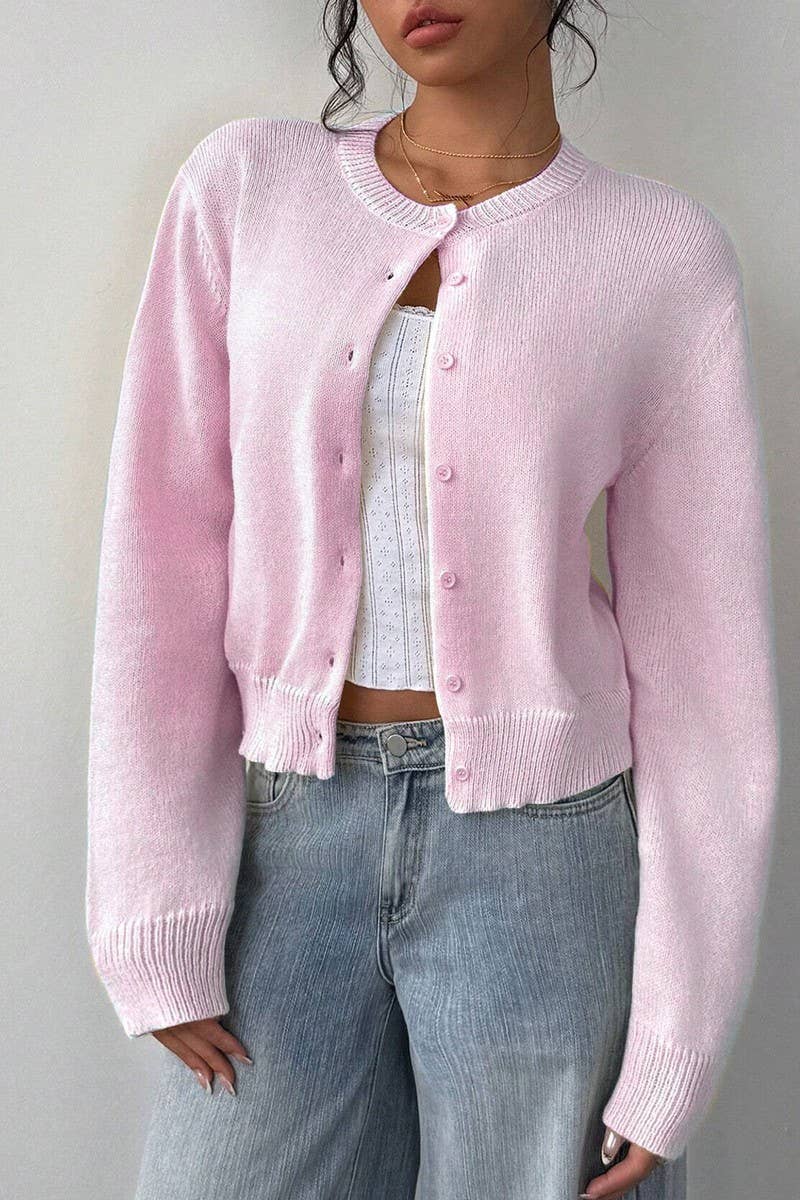 CWOCAL00688_LIGHTWEIGHT CREWNECK LONG SLEEVE BUTTON CARDIGA