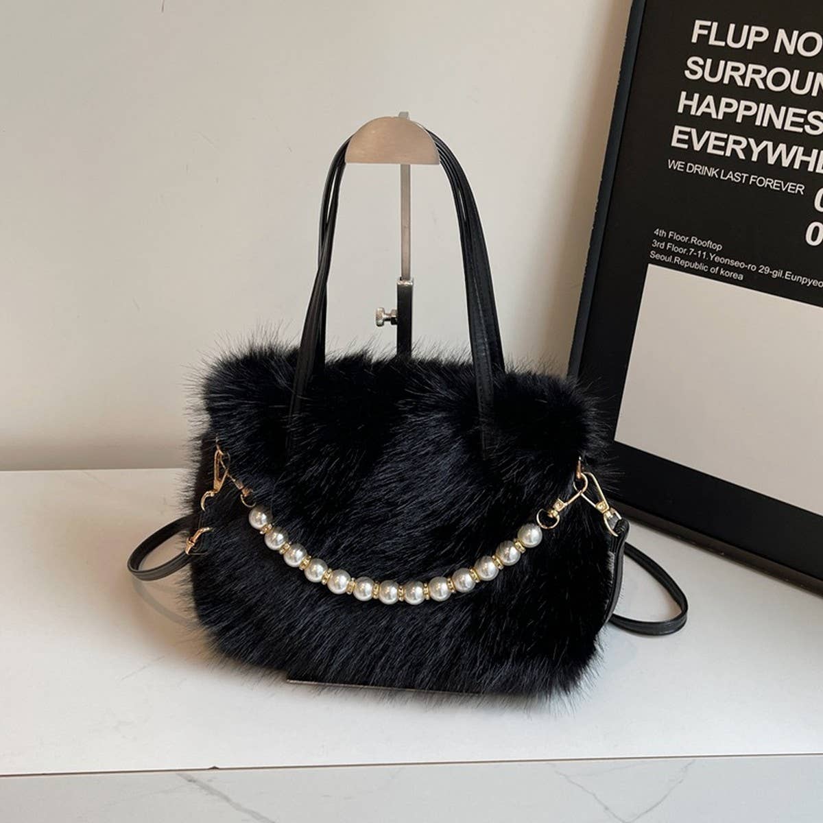 WINTER FASHION PEARL SMALL SQUARE BAG PLUSH BAG_CWAB3964