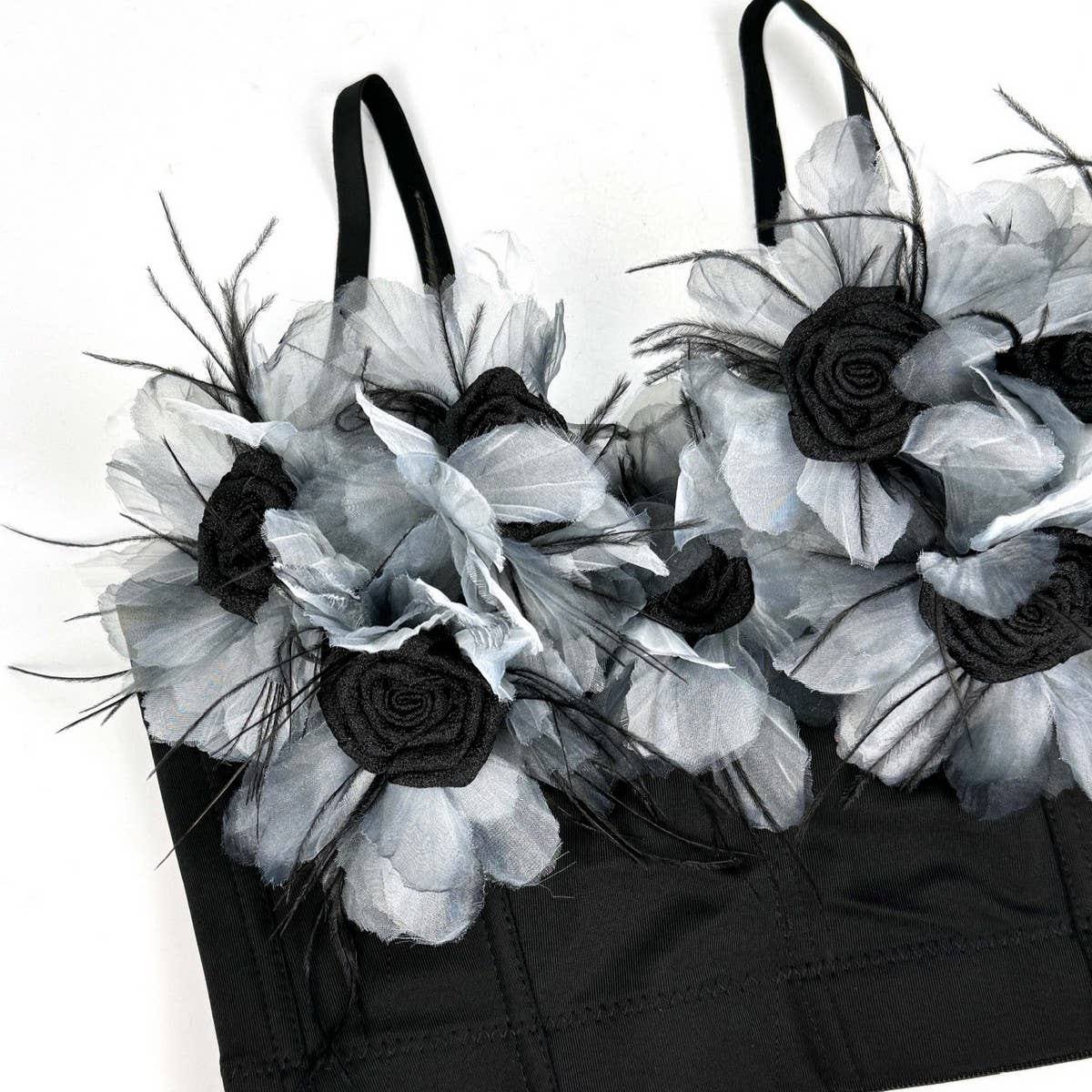 FLOWER TASSEL SUSPENDER HERRINGBONE BRA