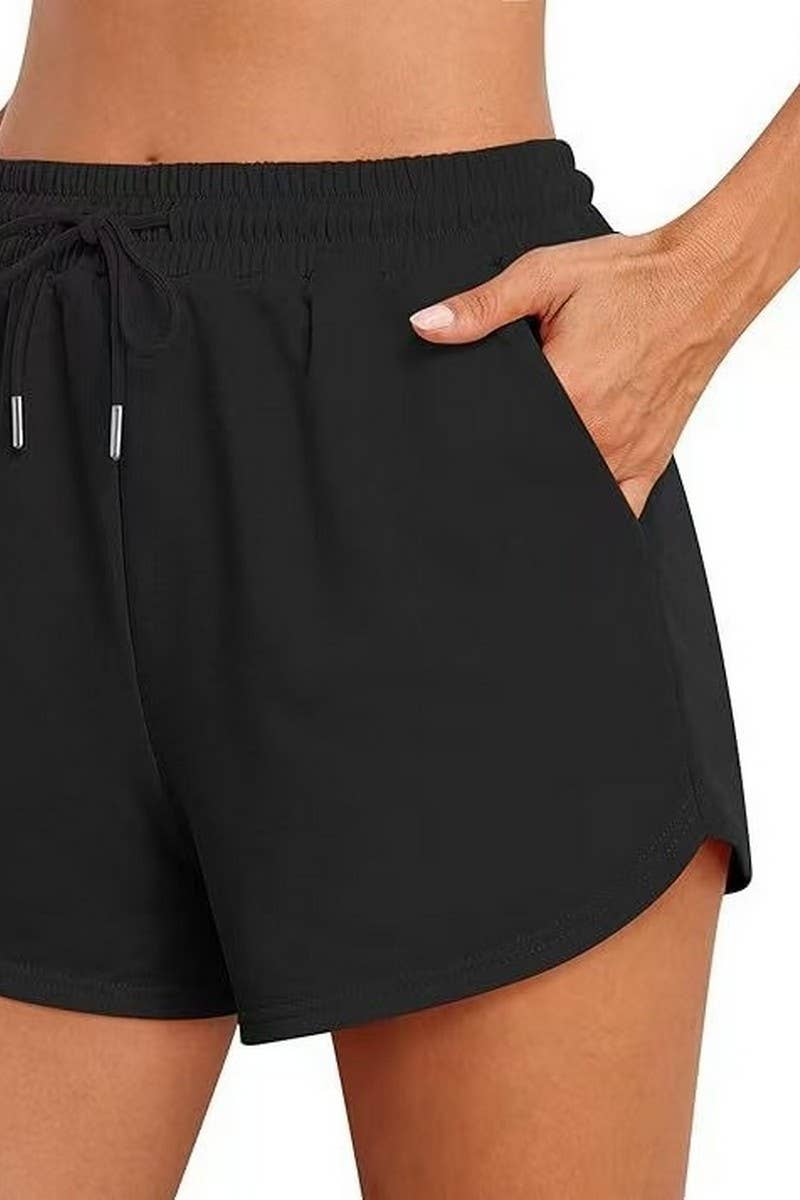 CWBSP0567_SOLID COLOR DRAWSTRING POCKET ATHLETIC SHORTS