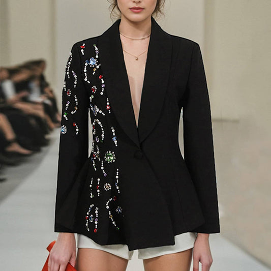 Slim Fit Rhinestone Blazer with Notched Collar_CWOCO1249