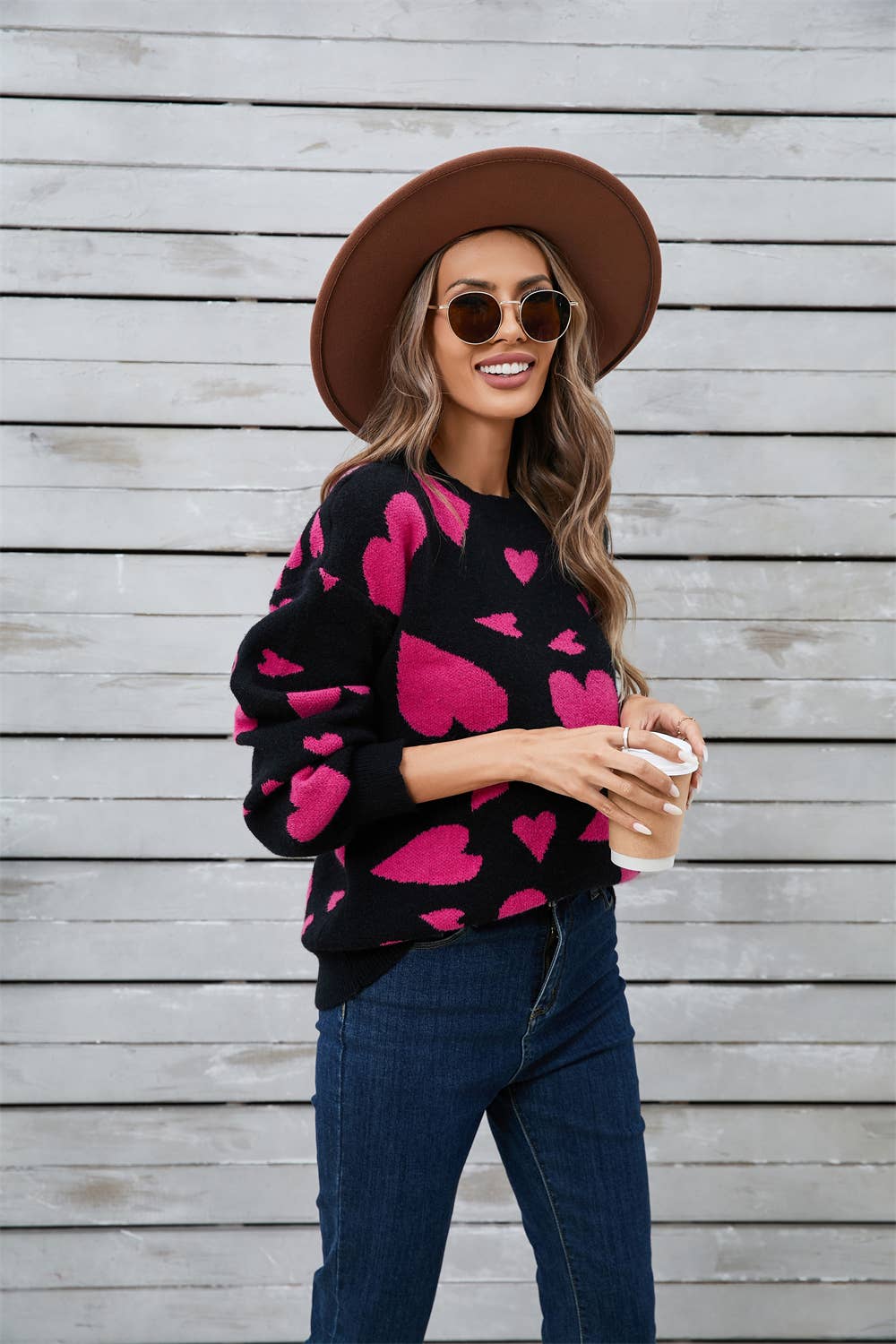 VALENTINE'S DAY MATCHING HEART JACQUARD SWEATER