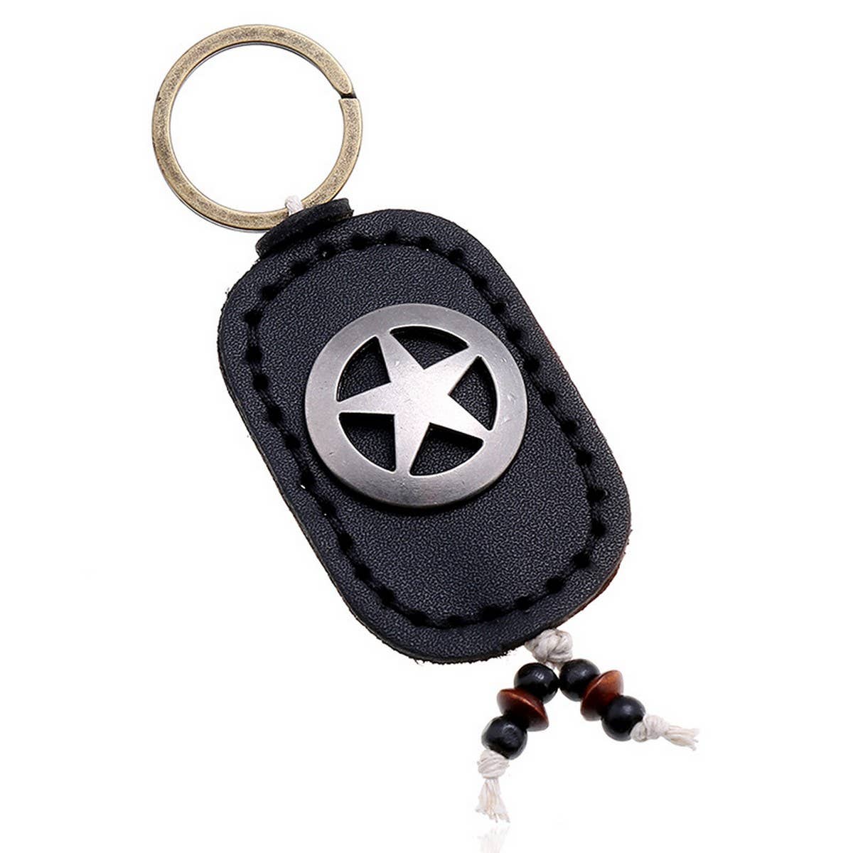 FIVE-POINTED STAR DOUBLE-LAYER COWHIDE KEYCHAIN