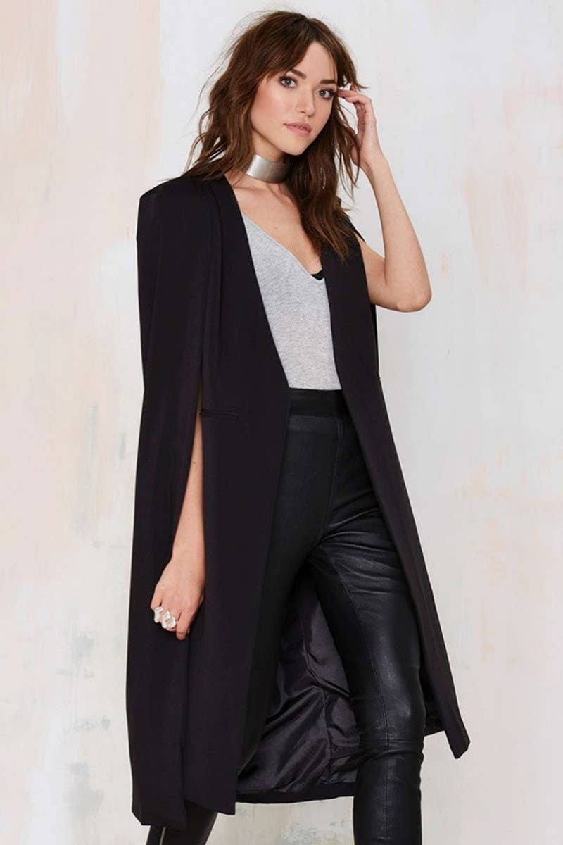CWOCO1133_FAKE TWO-PIECE CAPE-STYLE SHAWL WINDBREAKER