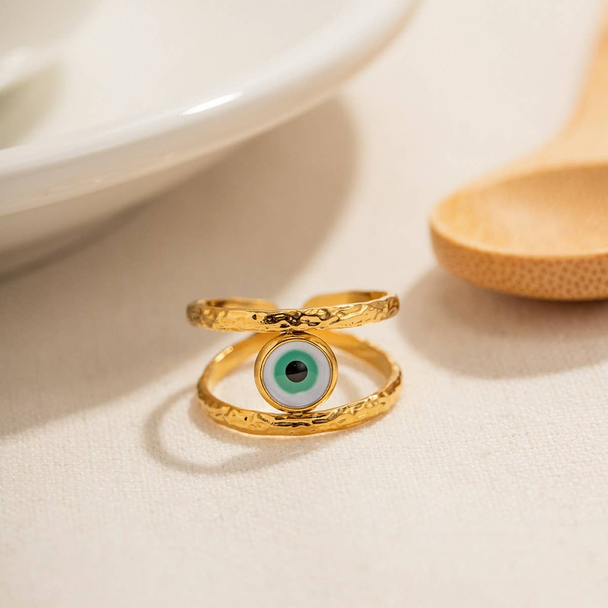 DEVIL'S EYE STAINLESS STEEL GOLD PLATED RING