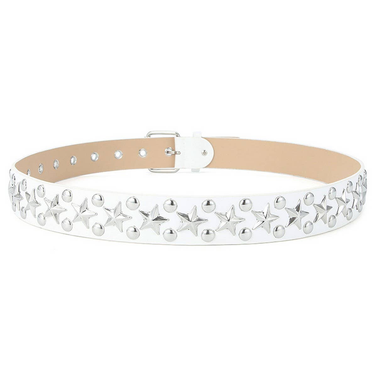 CWABE0380_FIVE-POINTED STAR RIVET STYLE PUNK BELT FOR WOMEN