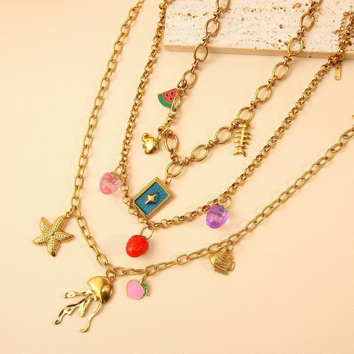 Original Steel Ocean Necklace with Enamel Pendant_CWMM8846