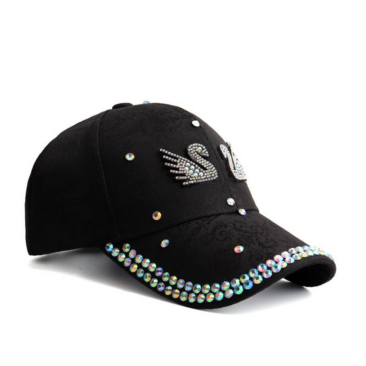 Double Swan Rhinestone Baseball Cap Sun Hat_CWAH1059