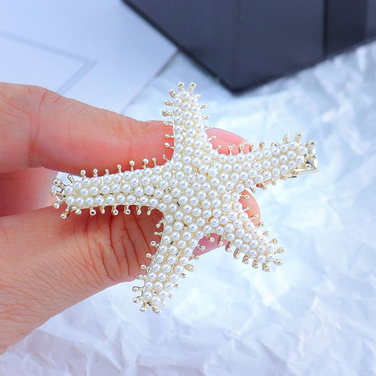PEARL STARFISH HAIRPIN RHINESTONE SIDE CLIP_CWAHA4703