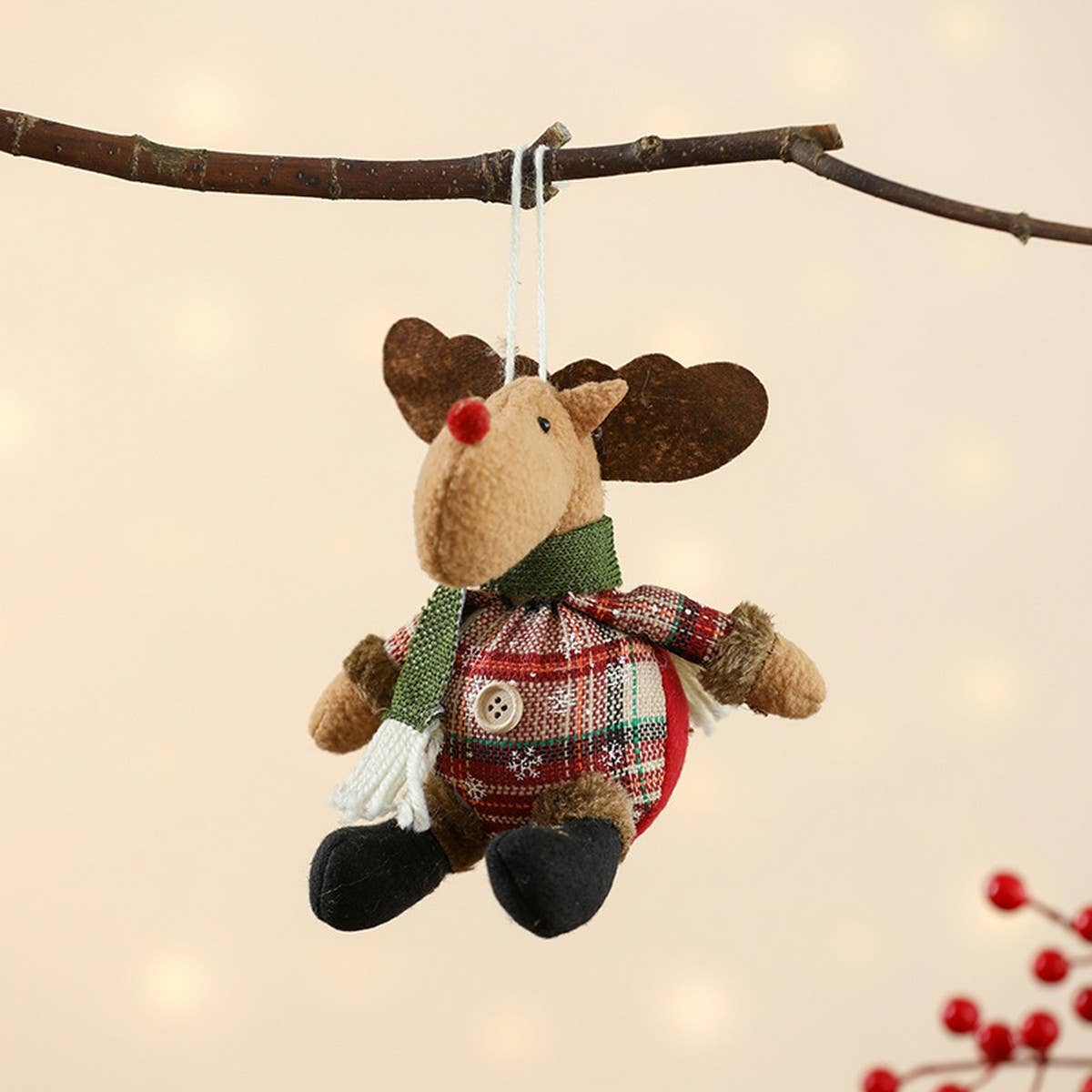 CHRISTMAS PLAID FABRIC DOLL PENDANT