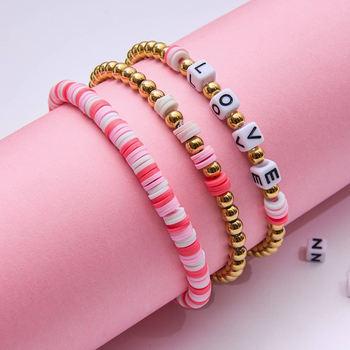 Sweet 18K Gold Colorful Clay & Steel Bead Bracelet