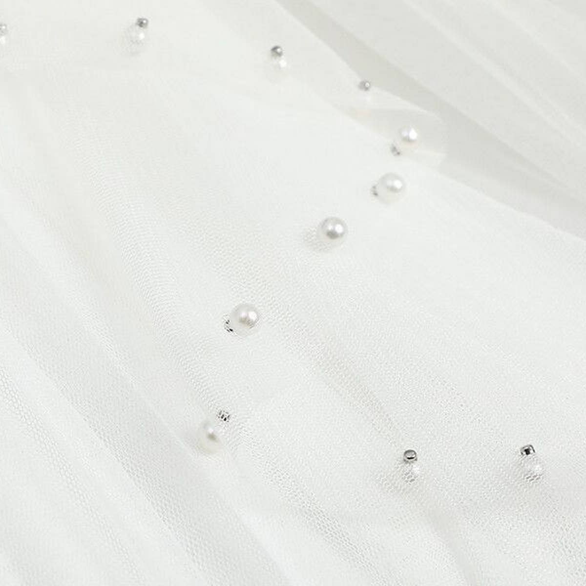 BEADED MESH PLEATED SKIRT A LINE TULLE SKIRT_CWBLS0398