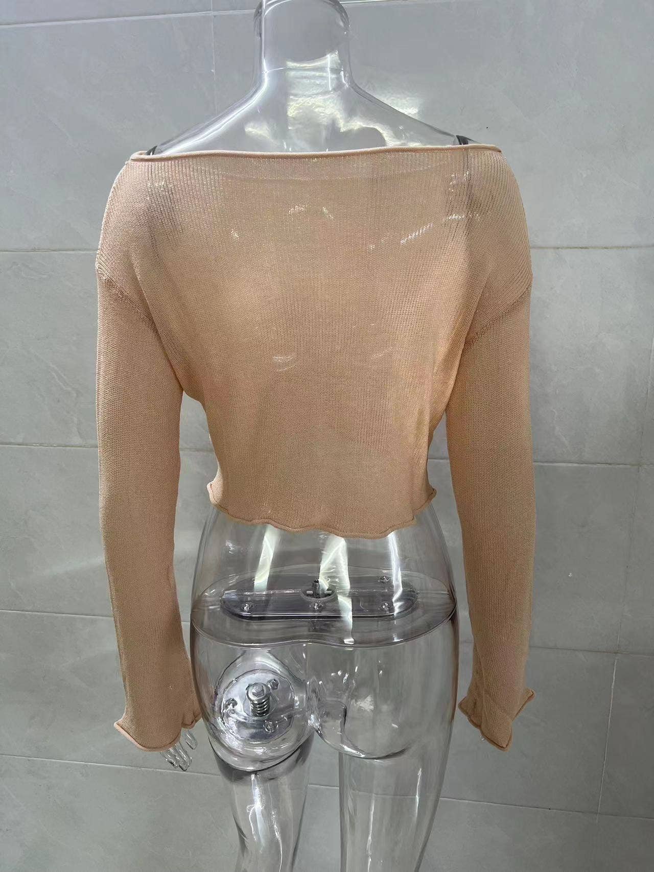 See-through flared sleeve pullover knitted smock