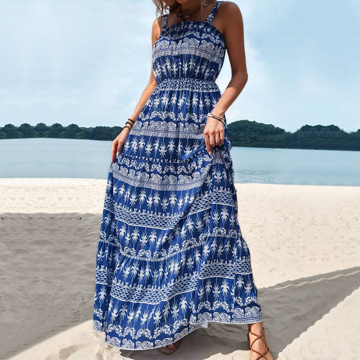 Summer boho sleeveless high waist dress