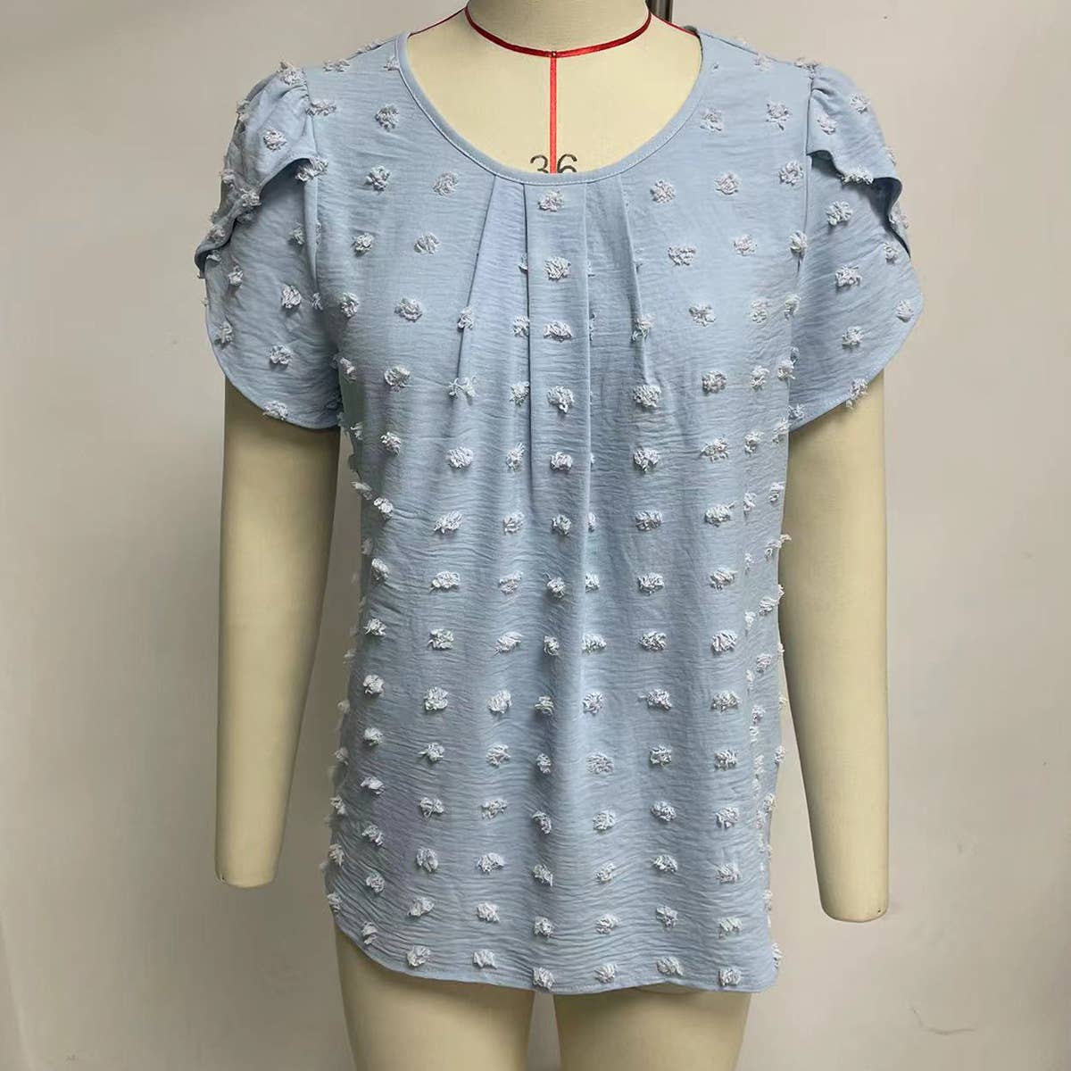 Jacquard solid color short sleeved chiffon shirt