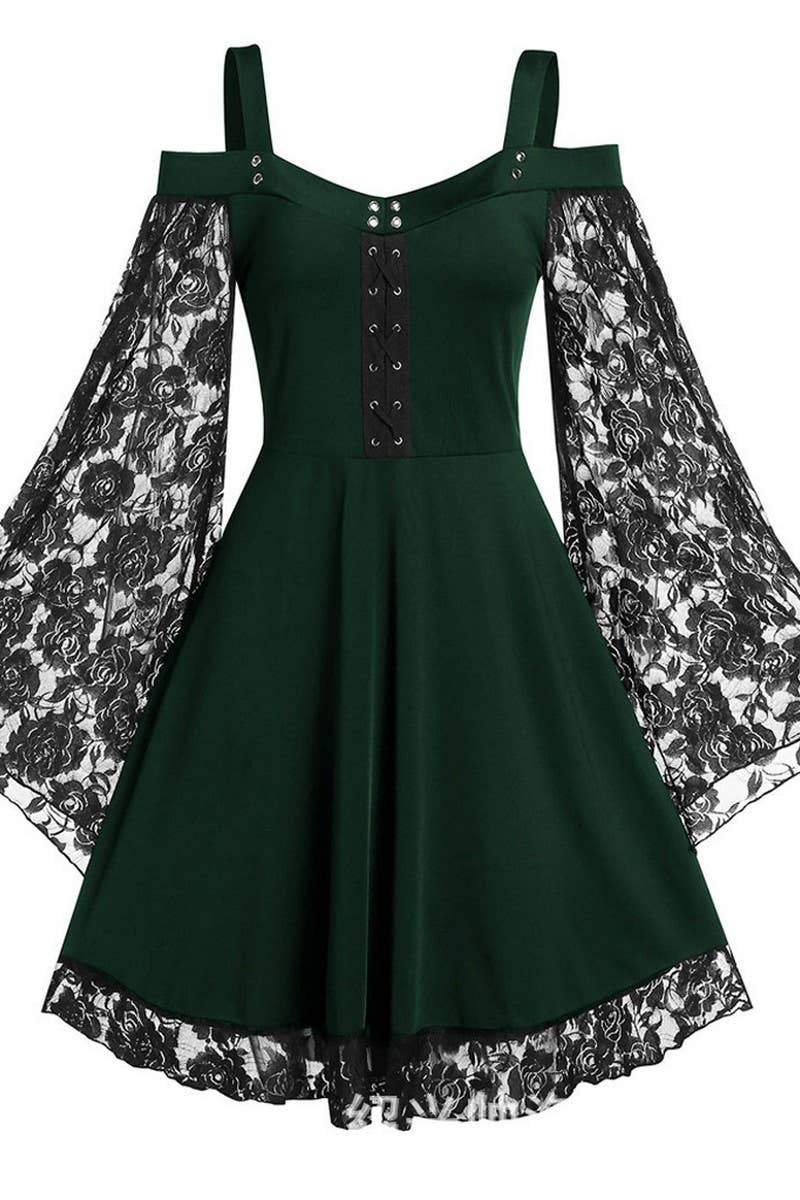 CWDSD10885_OFF SHOULDER VINTAGE LACE PATCHWORK DRESS