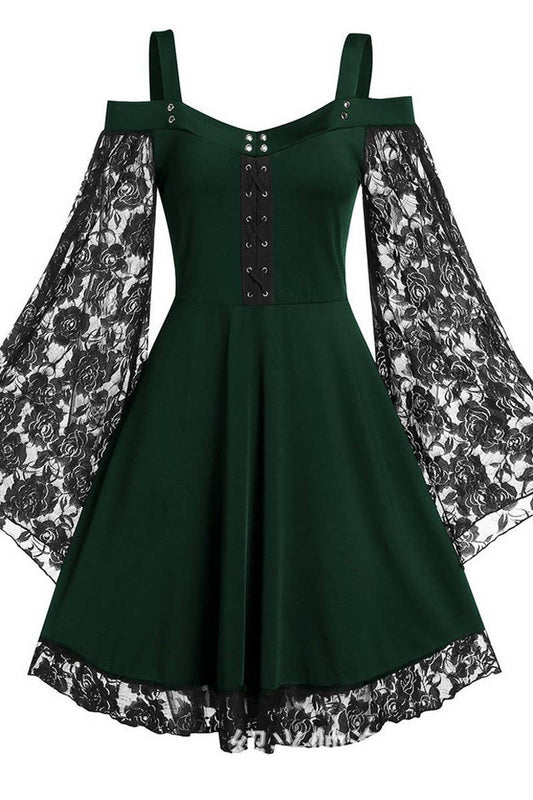 CWDSD10885_OFF SHOULDER VINTAGE LACE PATCHWORK DRESS