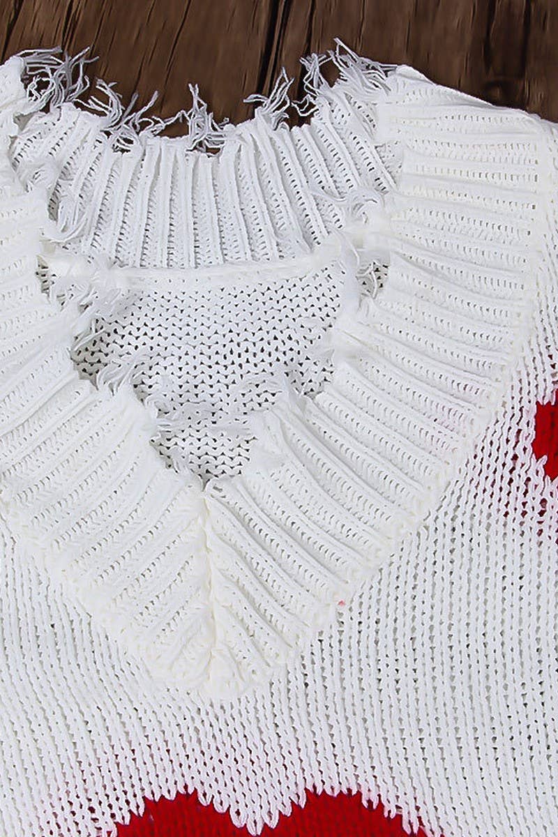 CWOSWL07358_VALENTINE'S HEART PATCH V NECK KNIT SWEATER