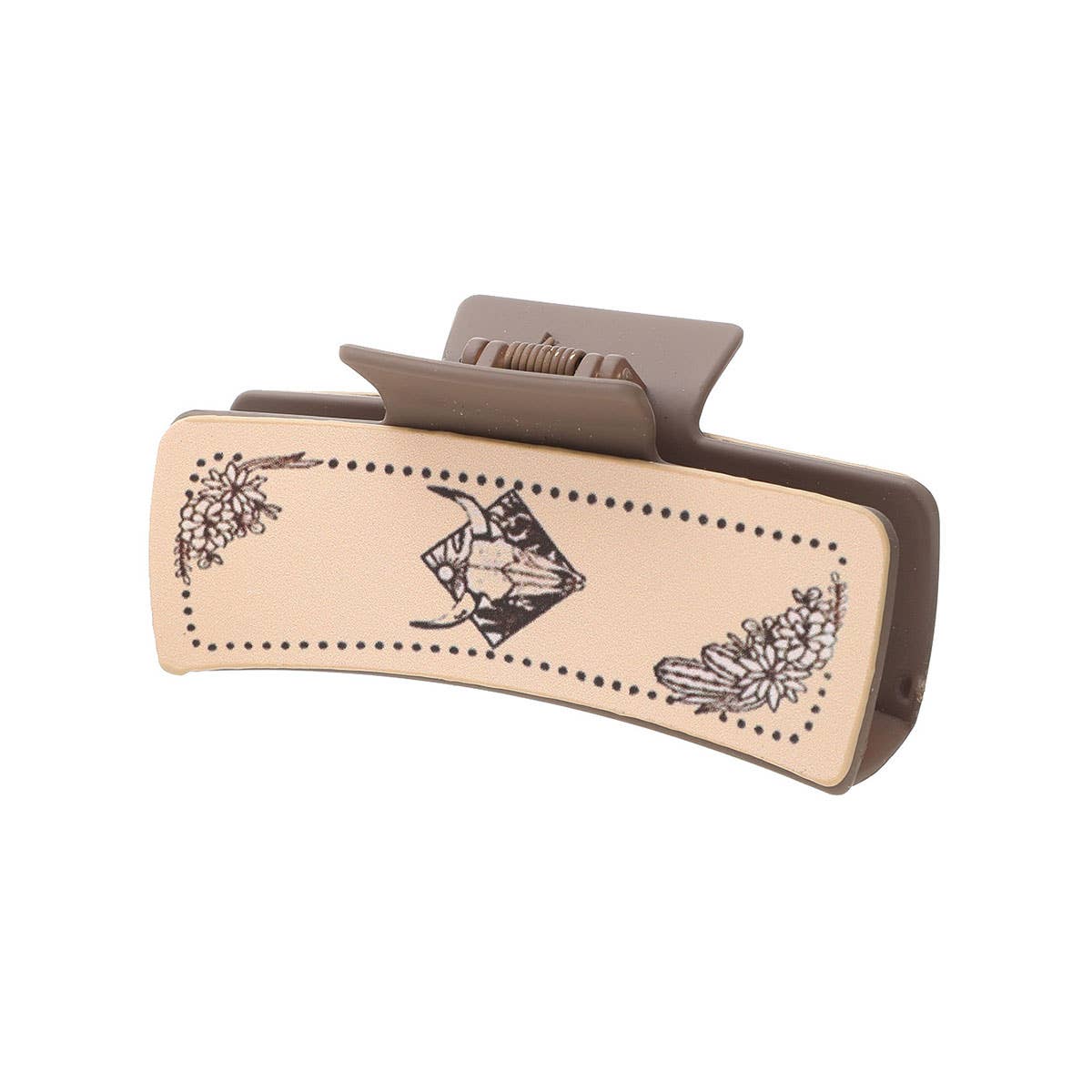 Western Bull Print Leather Hair Claw for Women