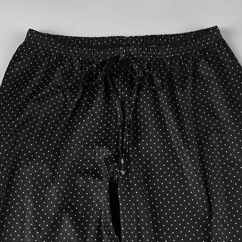Loose waist polka dot prints wide-leg pants