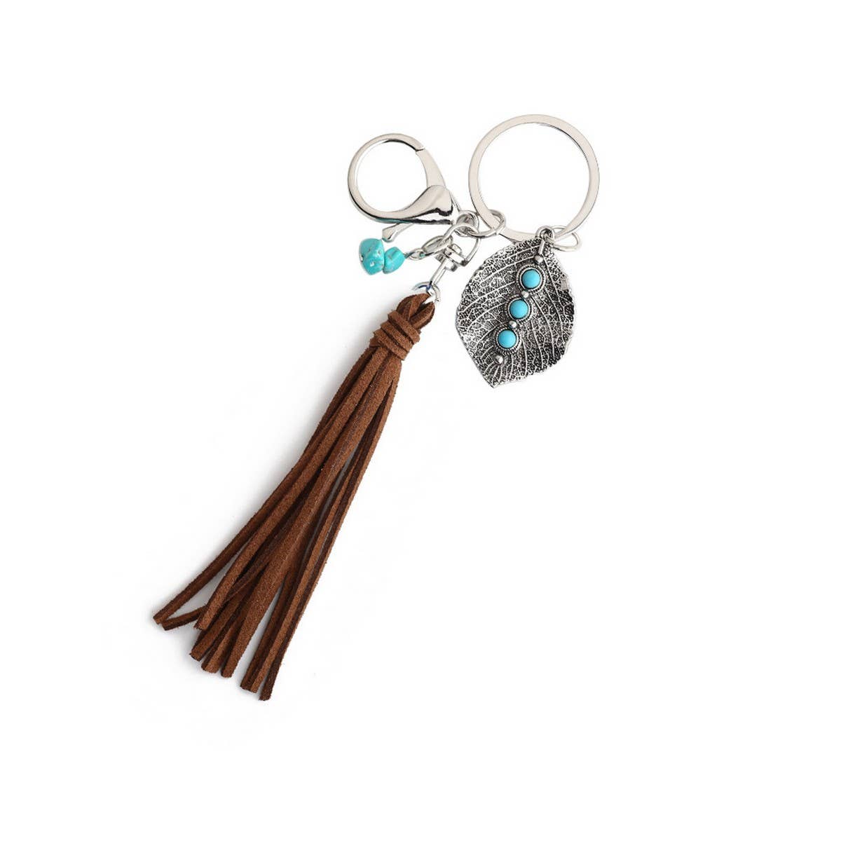 Bohemian Alloy Leaf Turquoise Keychain_CWMM6867