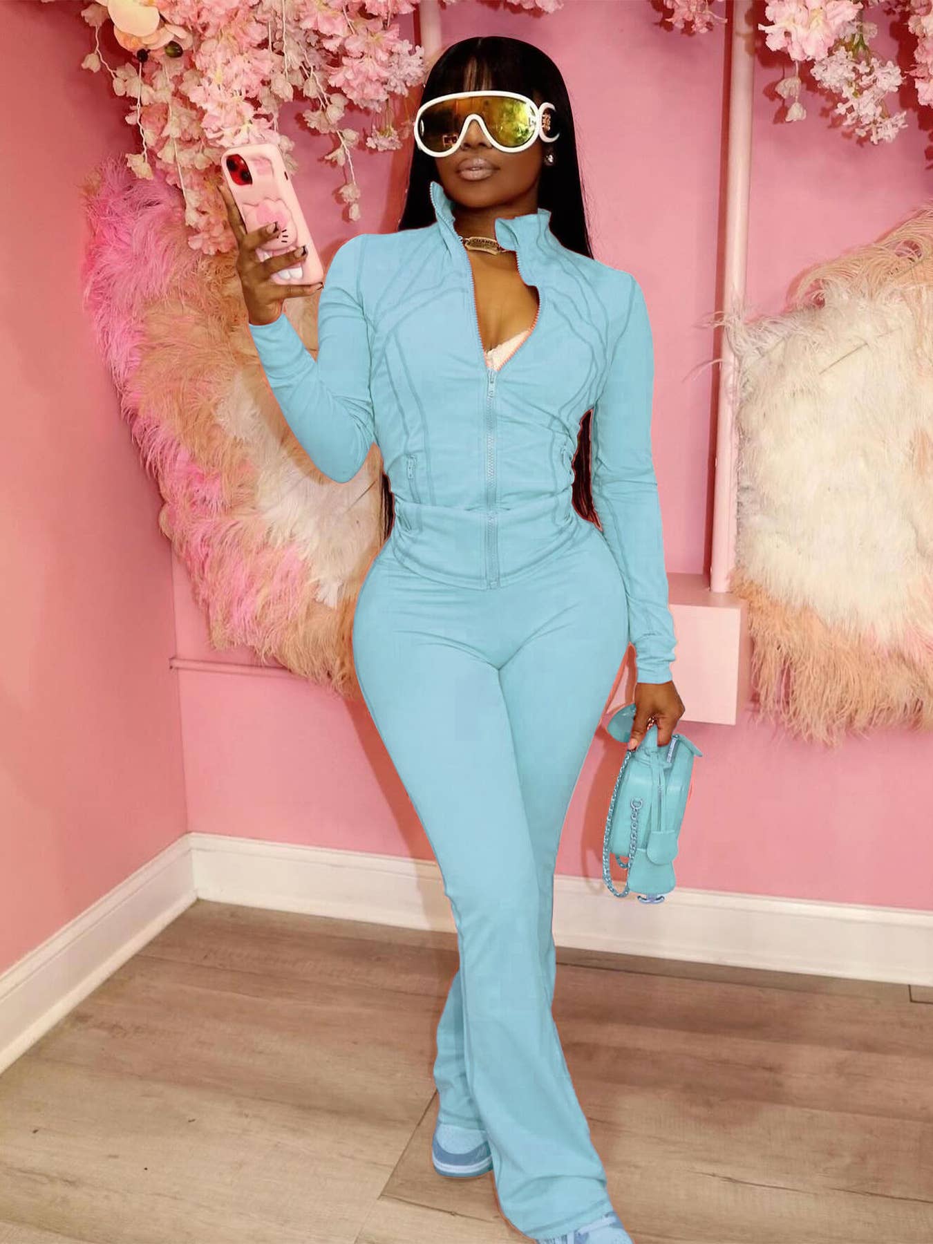 Tight long-sleeved bell bottoms two-piece set