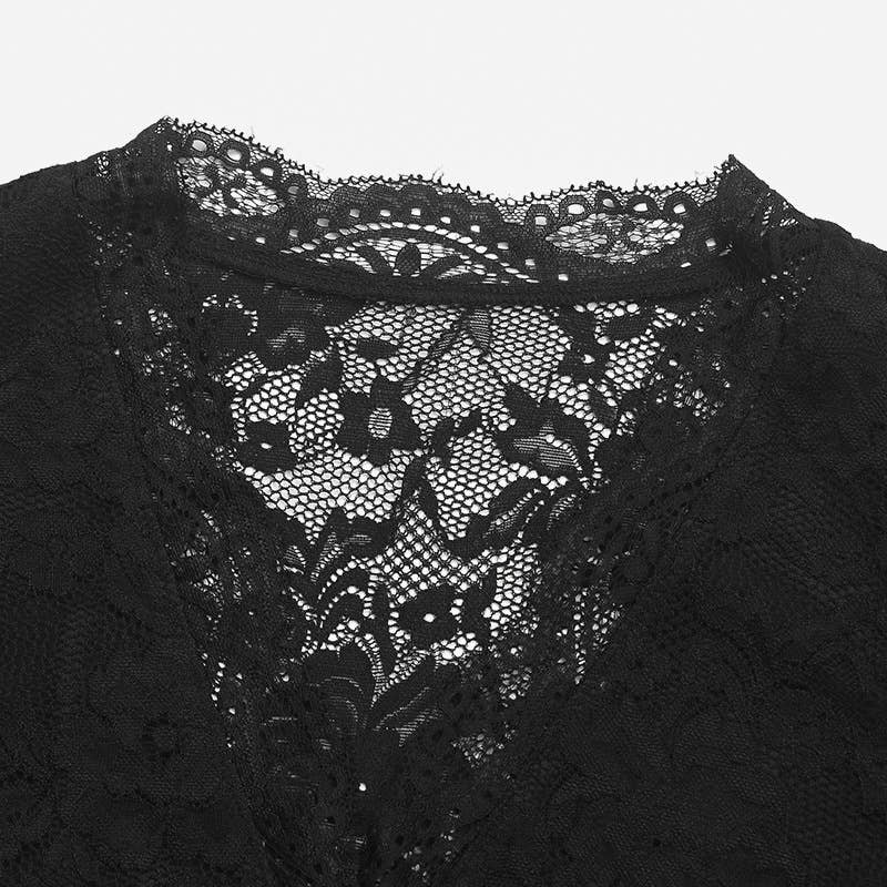 Lace patchwork long-sleeved V-neck jumpsuit