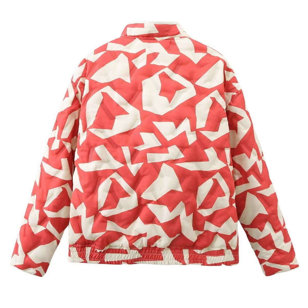 COLORBLOCK PRINT ZIP-UP QUILTED JACKET