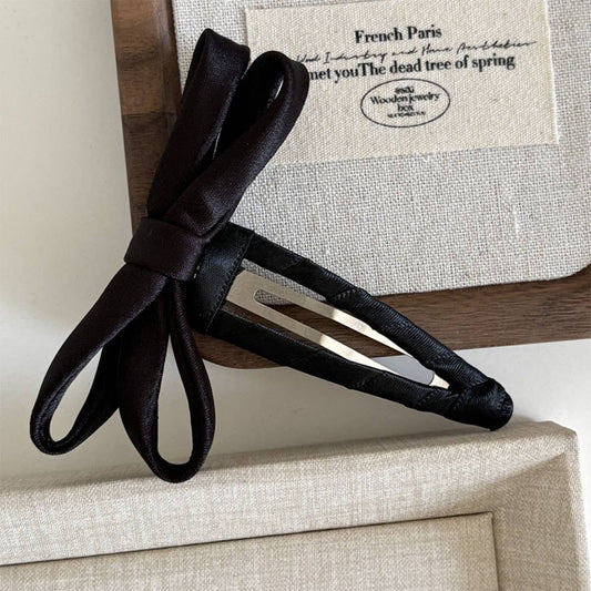 High-end satin solid-color bow hair clip