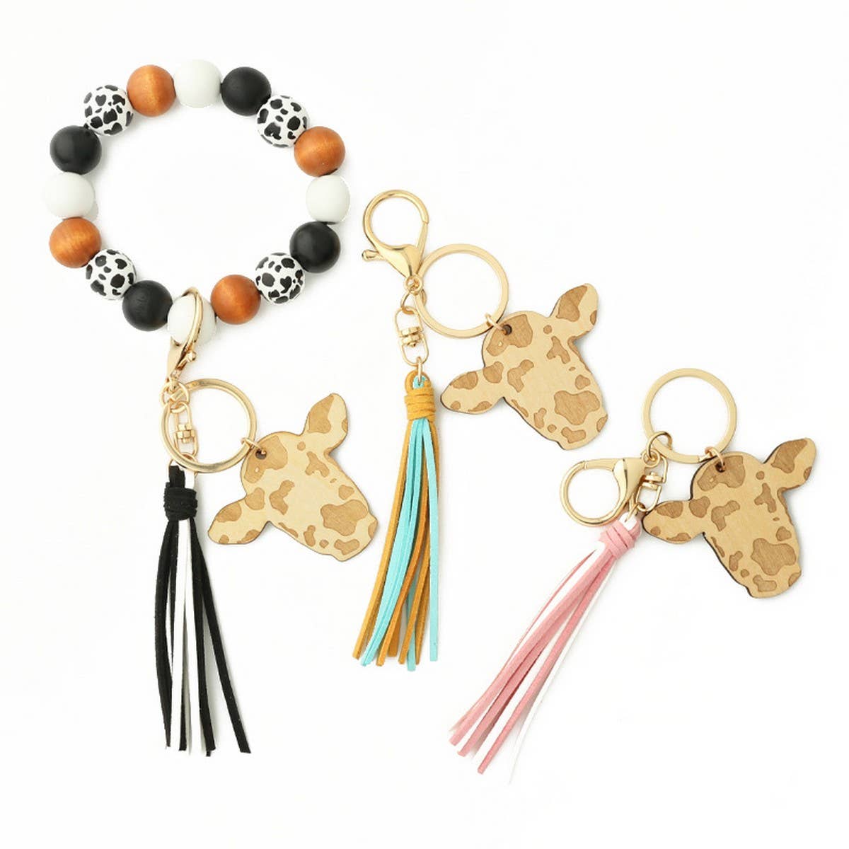 DIY Leather Tassel Cow Head Western Keychain_CWAB5094
