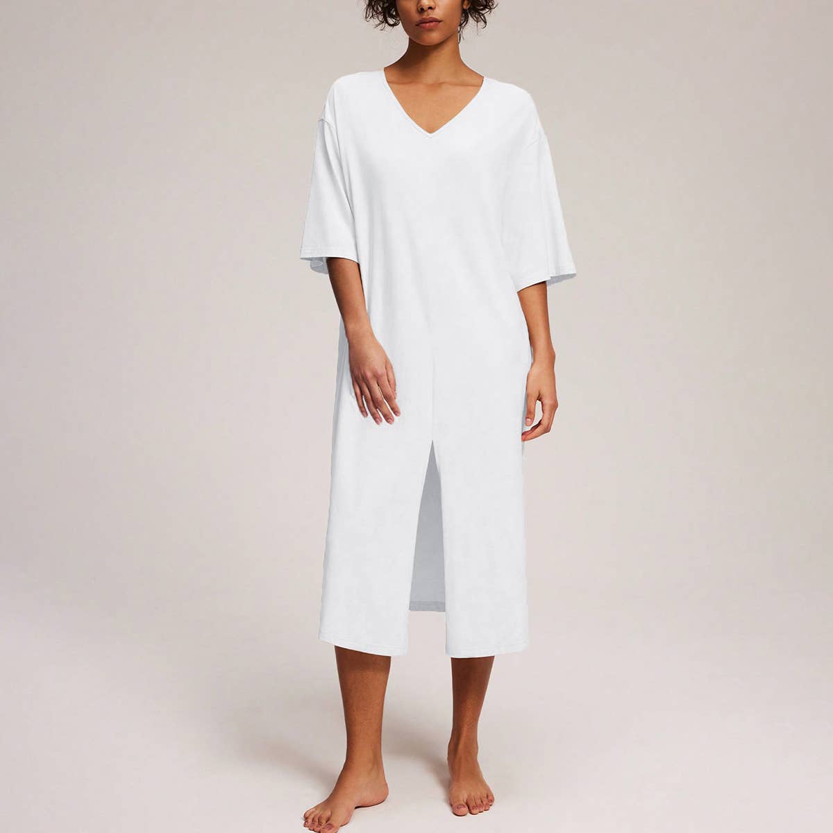 V-NECK HALF SLEEVE SIMPLE CASUAL NIGHTDRESS