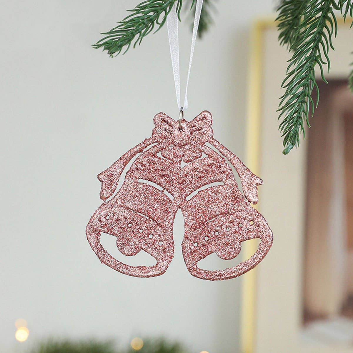 Plastic Pink Gold Glitter Xmas Tree Hanging Decor_CWMM9762