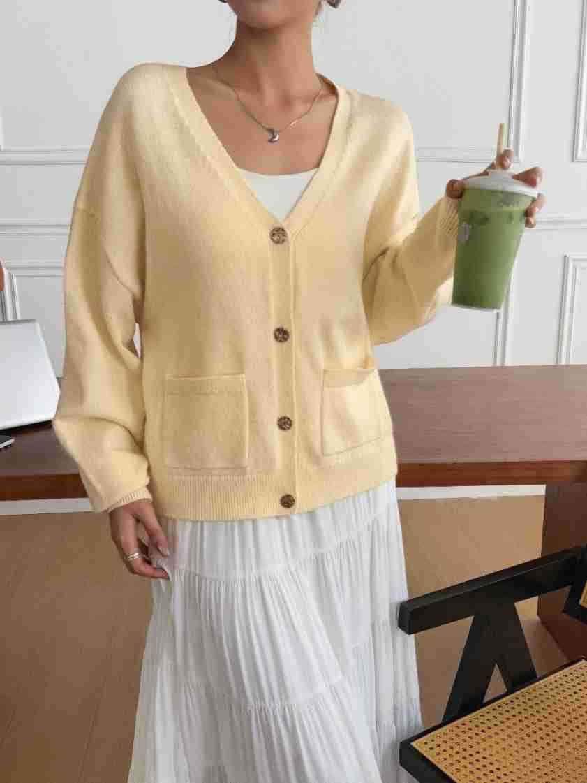 Simple solid-color long-sleeved Cardigan