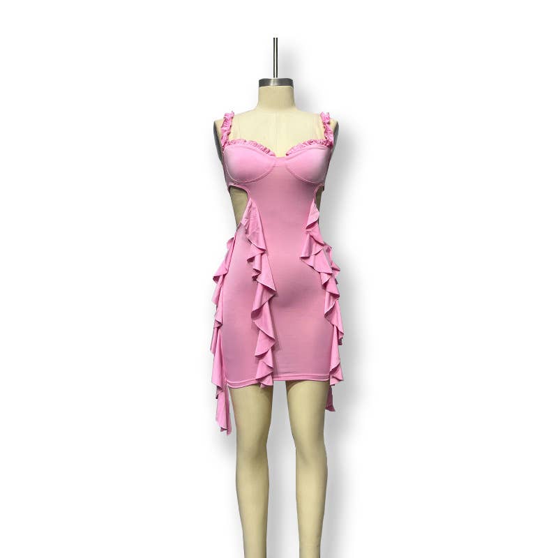 Short dress with ruffles halter tops and backless