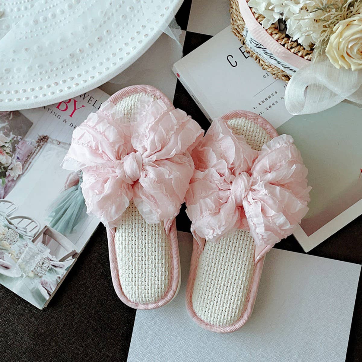NEW RETRO SWEET BIG BOW SOFT BOTTOM SLIPPERS