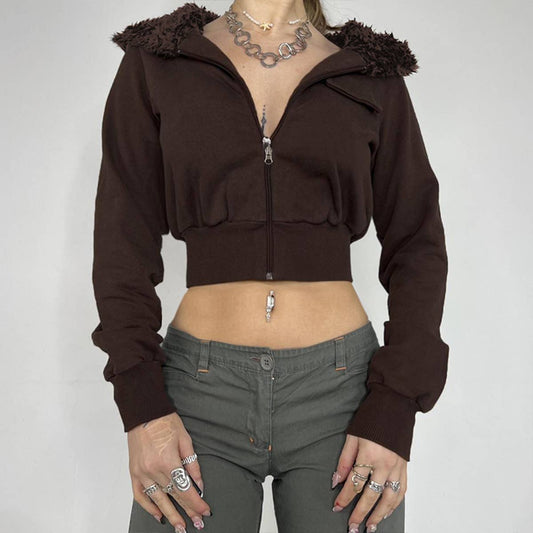 SOLID COLOR LOOSE SIMPLE ZIPPER FURRY JACKET