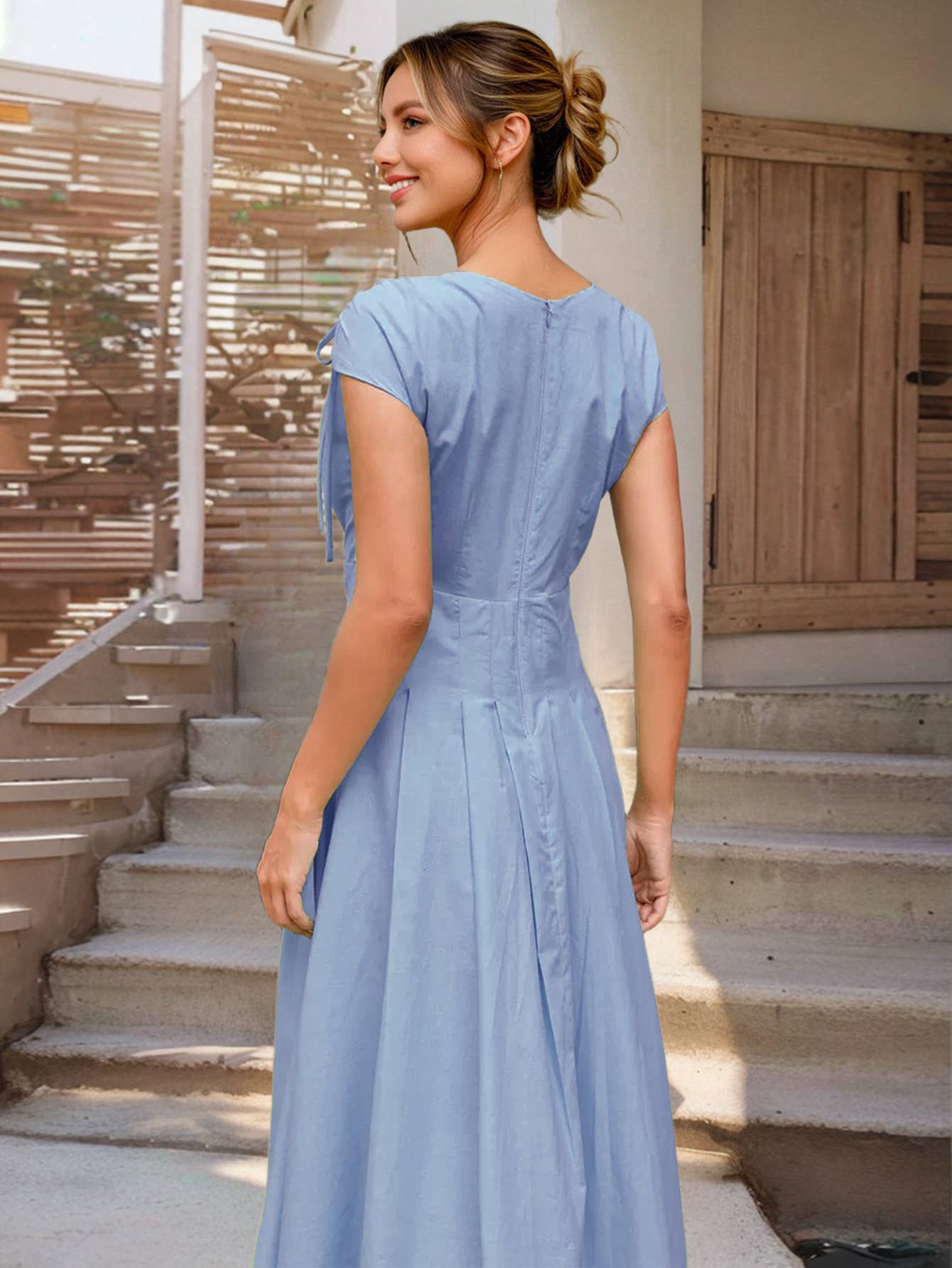 Elegant V-neck Tie Waist A-line Maxi Dress