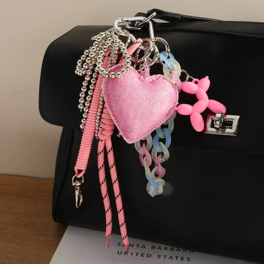 Pink Heart & Bow Keychain with Balloon Dog_CWMM7819
