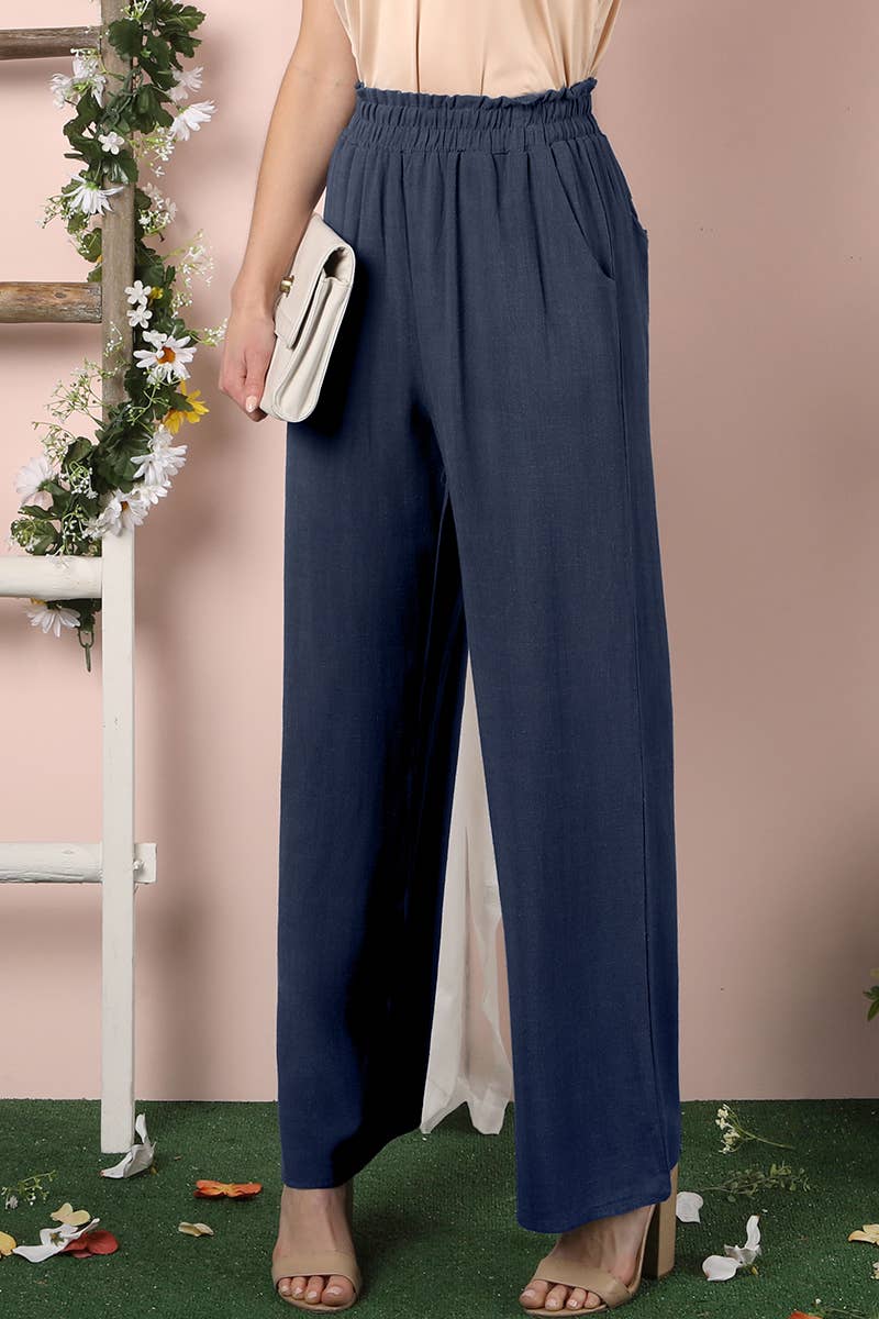 CWBLP267_EASY PULL ON COTTON WITH SIDE POCKET LINEN PANTS