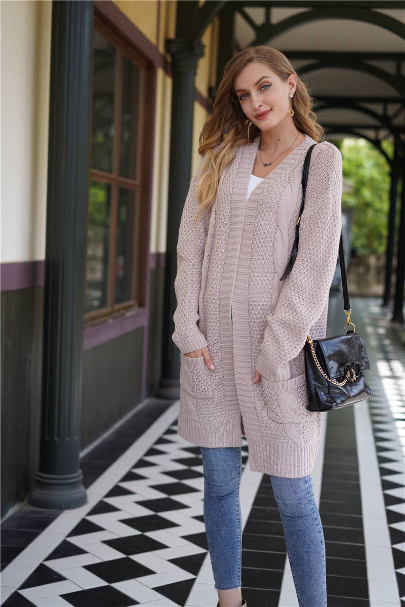 KNIT CARDIGAN TWISTED ROPE KNIT SWEATER