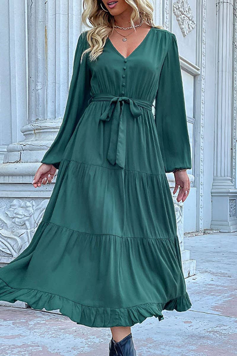 CWDMD01042_CASUAL WORK TIE WAIST LONG SLEEVE DRESS