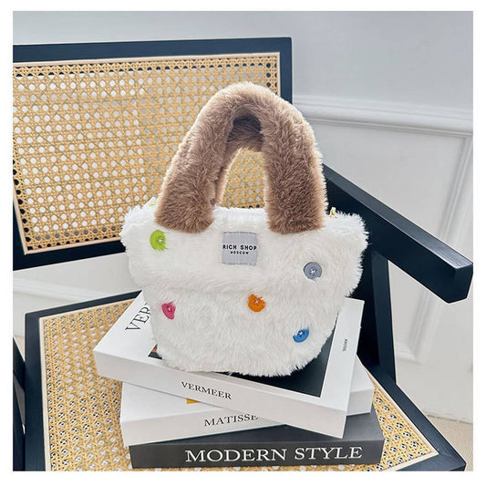 Fluffy Button Shoulder Bag Women Plush Fur_CUAB00590