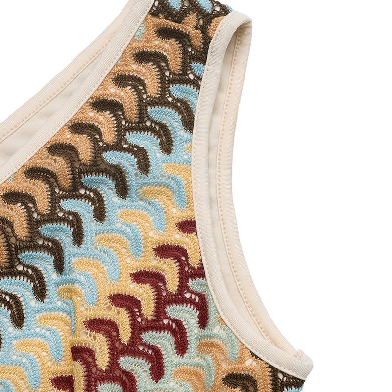 Vacation style striped single-shoulder dress