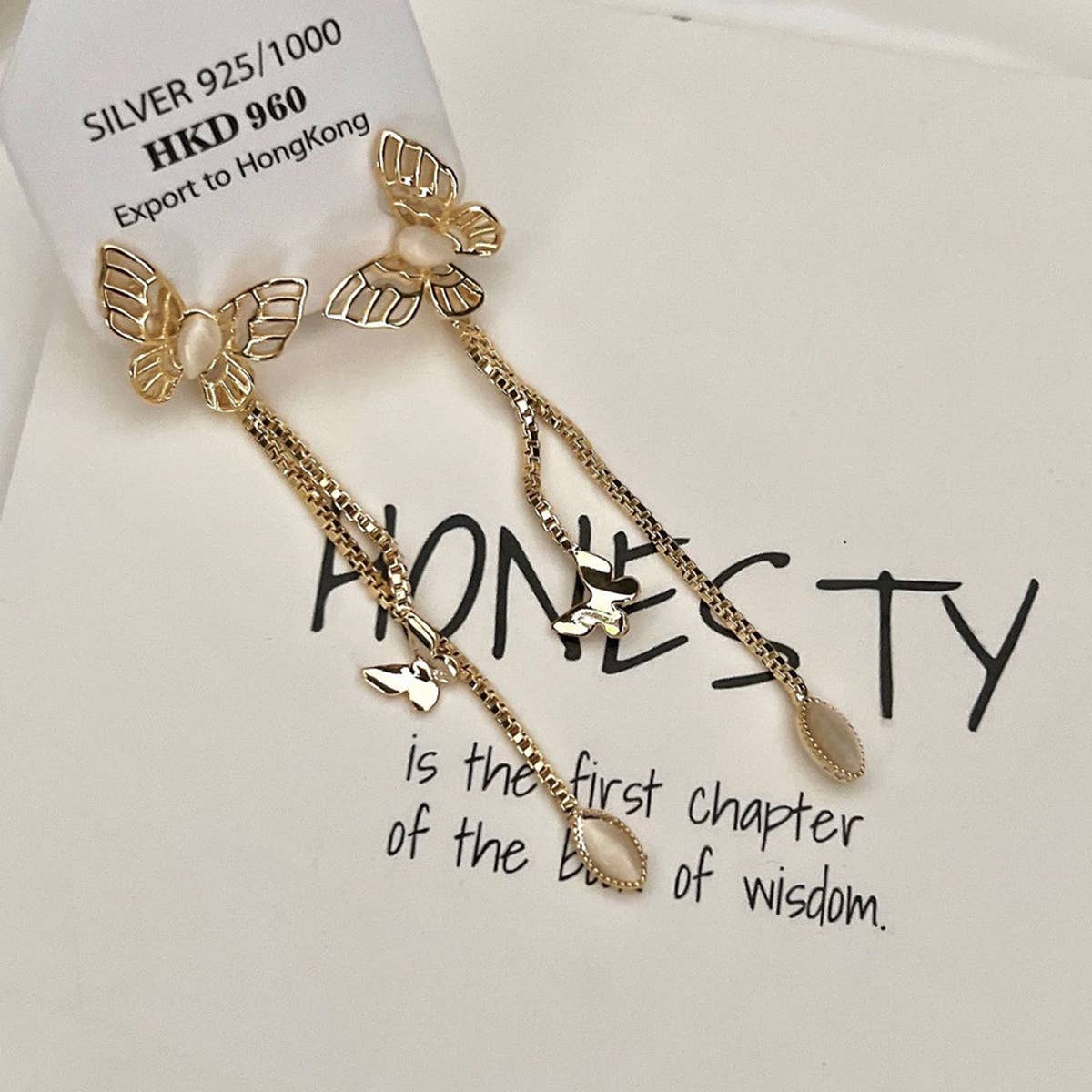 HOLLOW CAT'S EYE BUTTERFLY PENDANT STUD EARRINGS