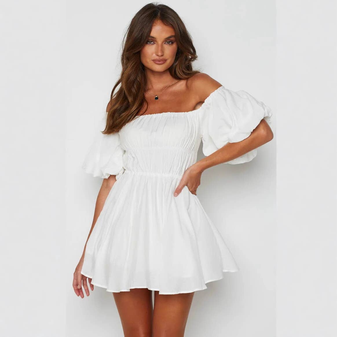 Sexy one-neck puffed sleeve loose-fitting dress