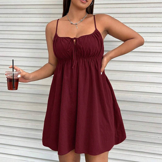 Sleeveless Mini Dress ??Waist Slim Strappy Fit_CWDHL1043